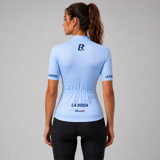 Maillot vélo Performance femme - Relief bleu ciel
