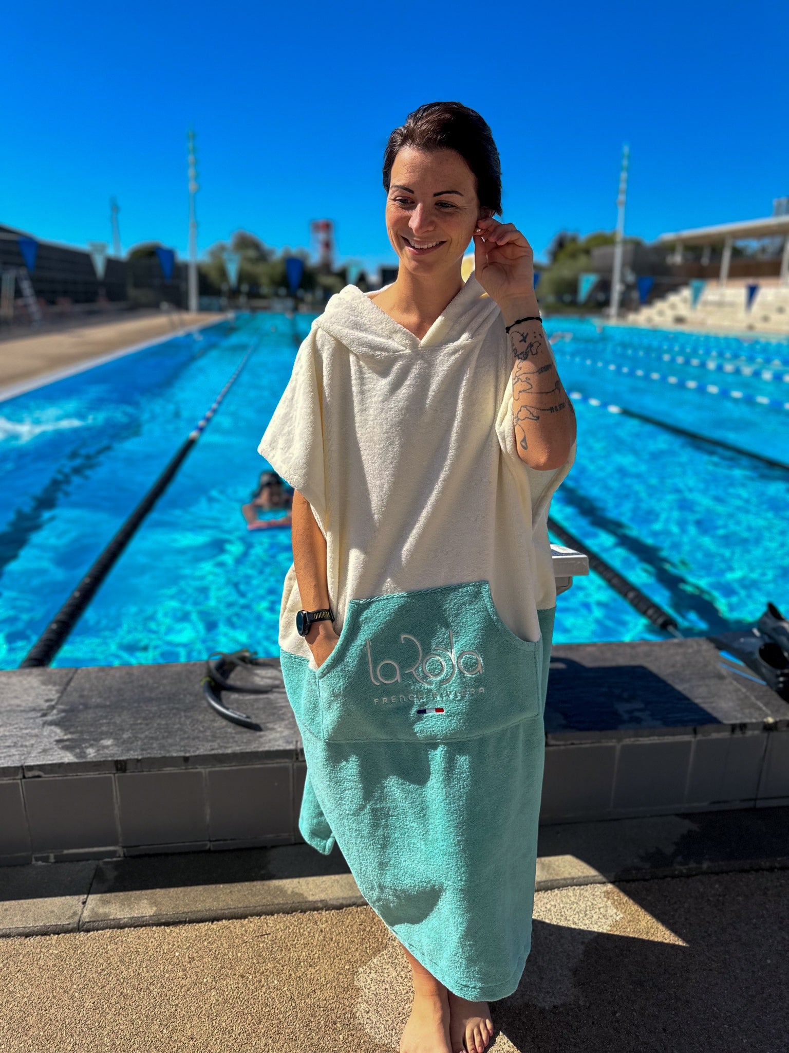 Poncho Adulte - Crème Bleu