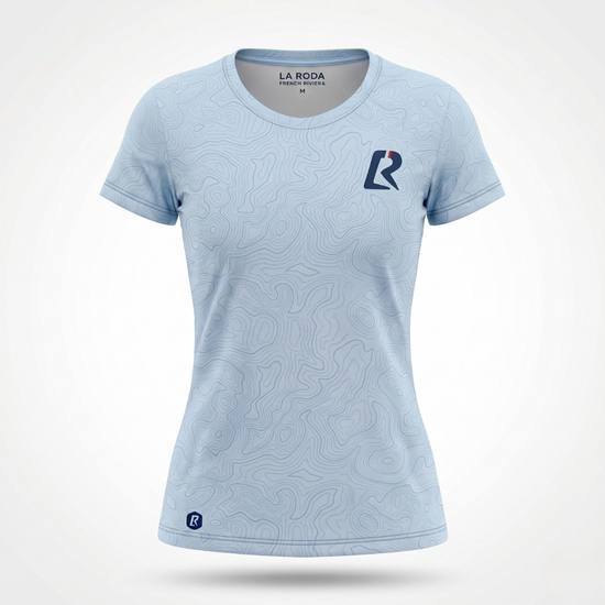 T-SHIRT RUNNING FEMME - RELIEF BLEU CIEL