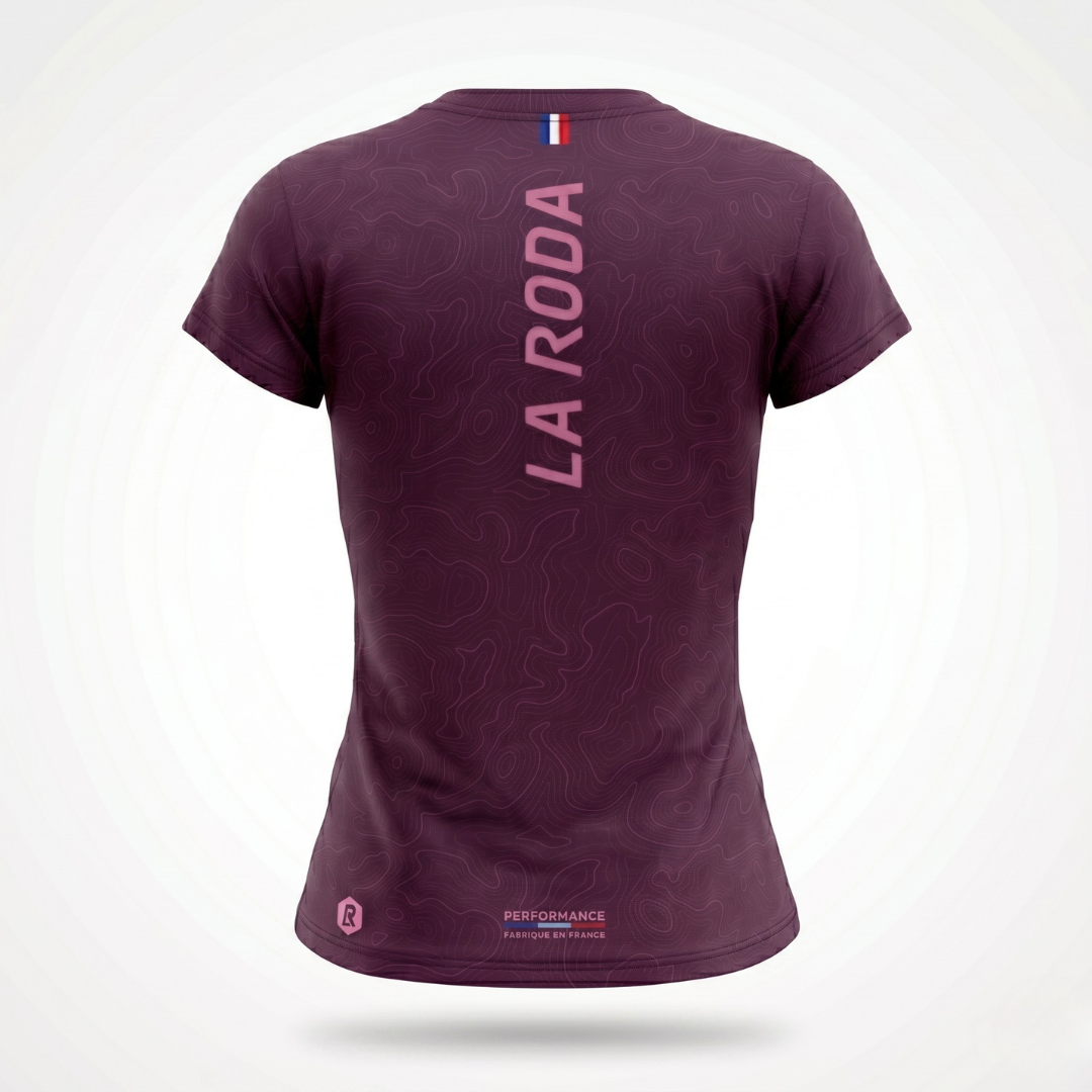 T-SHIRT RUNNING FEMME - RELIEF BORDEAUX