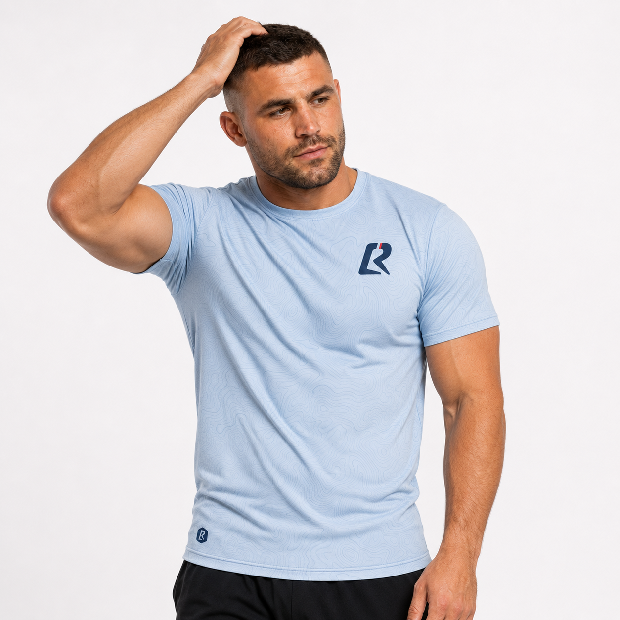 T-SHIRT RUNNING HOMME - RELIEF BLEU CIEL