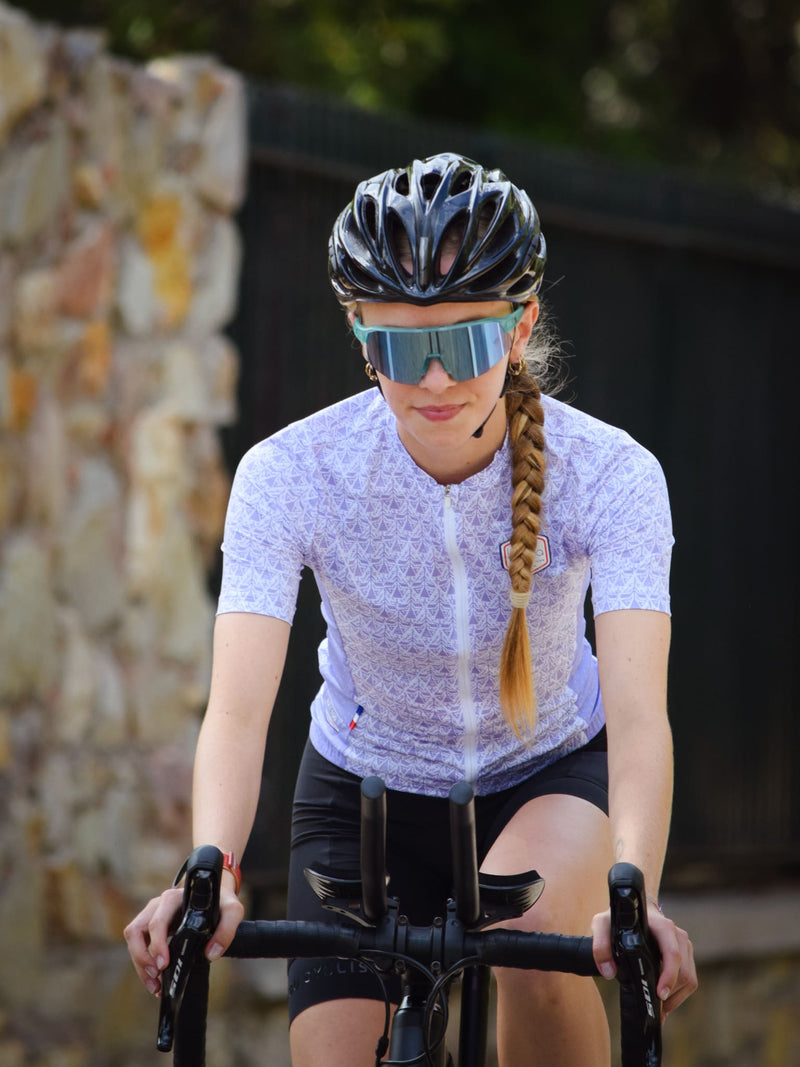 maillot de vélola roda fabriqué en france lavande 