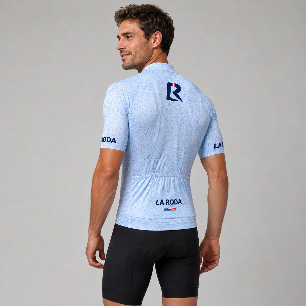 Maillot vélo Performance homme - Relief bleu ciel