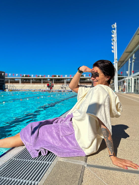 Poncho Adulte - Crème  Lavande