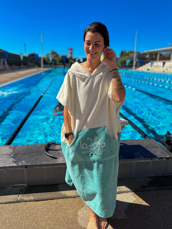 Poncho Adulte - Crème Bleu