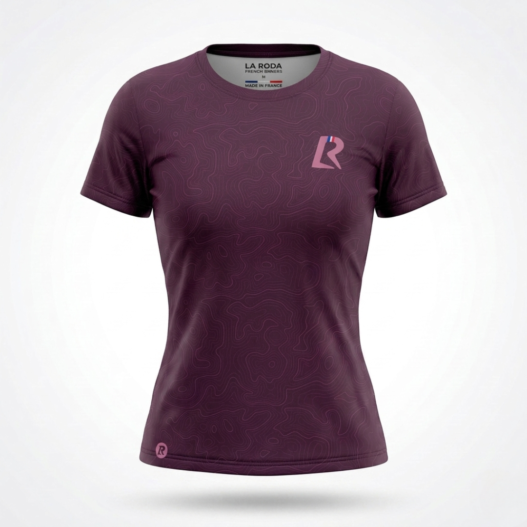 T-SHIRT RUNNING FEMME - RELIEF BORDEAUX
