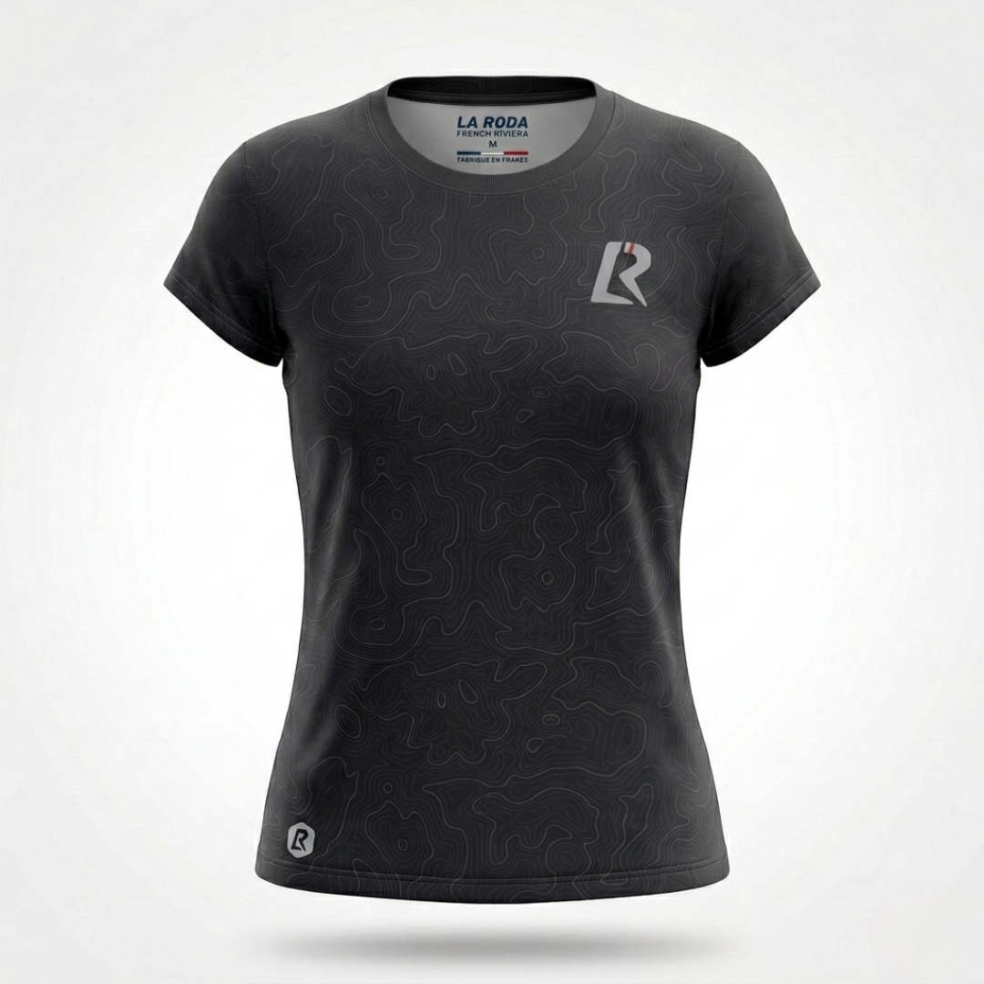 T-SHIRT RUNNING FEMME - RELIEF NOIR