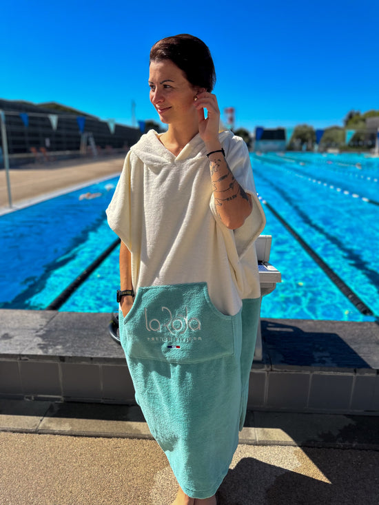 Poncho Adulte - Crème Bleu