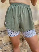 Ensemble Running Femme - Short Compression Rossetti et T-Shirt La Prom' - Vert Olive
